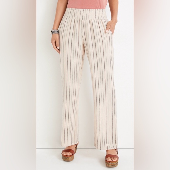 Maurices Pants - Maurices Striped Wide Leg Linen Blend Pants Size Small